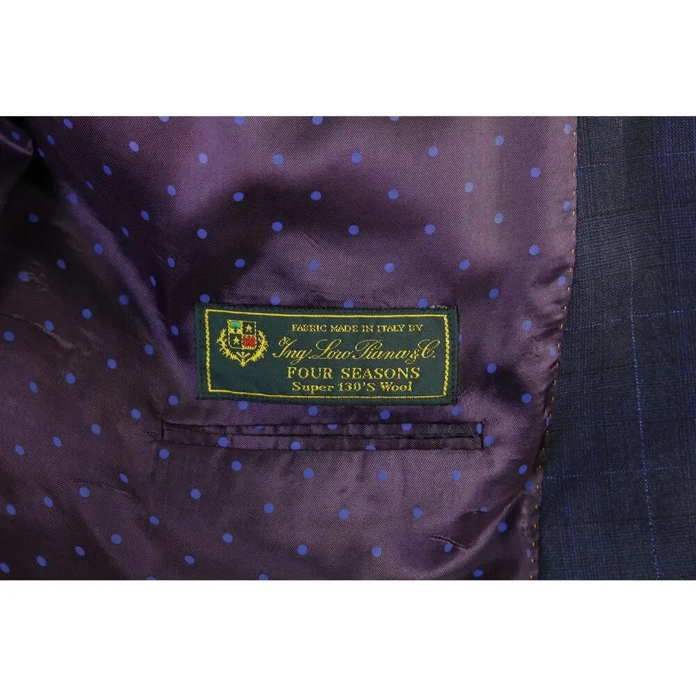 Joseph Abboud Loro Piana Navy Windowpane Super 130's Wool Sportcoat Blazer 48L